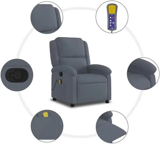 Alt view image 4 of 5 - vidaXL Massage Recliner Chair Adjustable Reclining Armchair Dark Gray Velvet