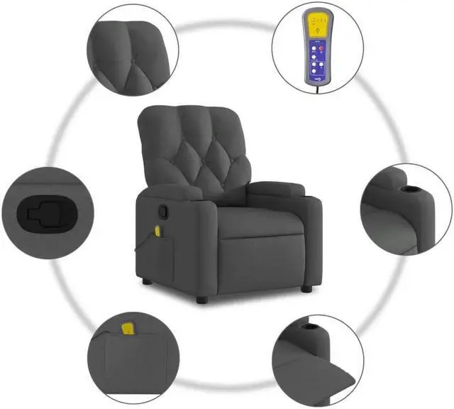 Alt view image 4 of 5 - vidaXL Massage Recliner Chair Adjustable Reclining Armchair Dark Gray Fabric