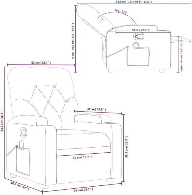 Alt view image 3 of 5 - vidaXL Massage Recliner Chair Adjustable Reclining Armchair Dark Gray Fabric