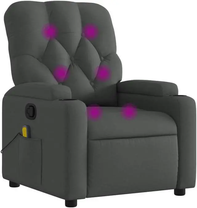 Alt view image 2 of 5 - vidaXL Massage Recliner Chair Adjustable Reclining Armchair Dark Gray Fabric