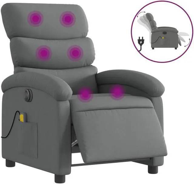 Alt view image 2 of 5 - vidaXL Electric Massage Recliner Chair Wingback Armchair Dark Gray Fabric