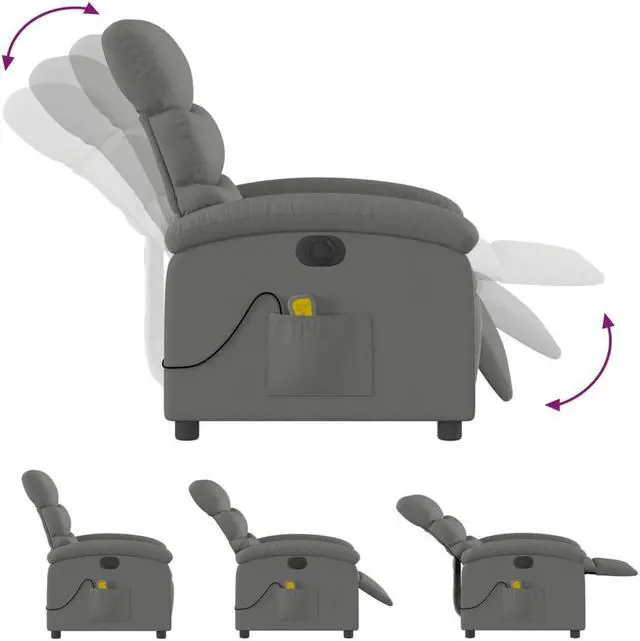 Alt view image 4 of 5 - vidaXL Electric Massage Recliner Chair Wingback Armchair Dark Gray Fabric