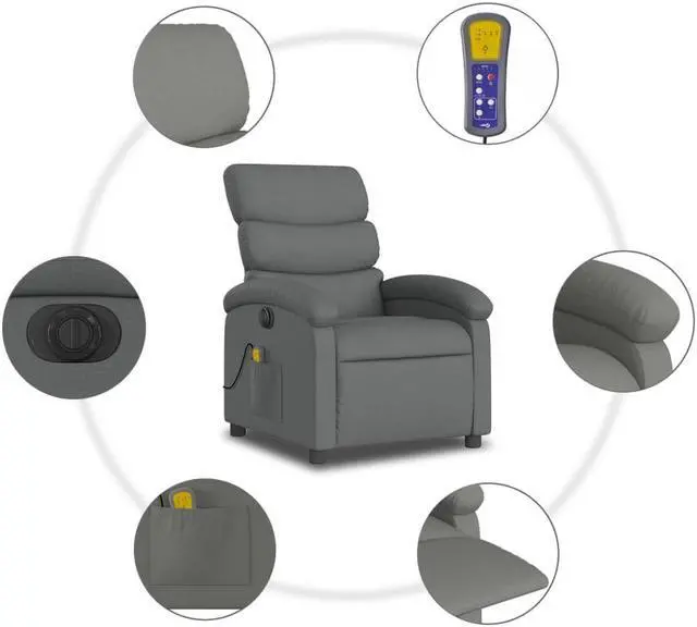 Alt view image 5 of 5 - vidaXL Electric Massage Recliner Chair Wingback Armchair Dark Gray Fabric