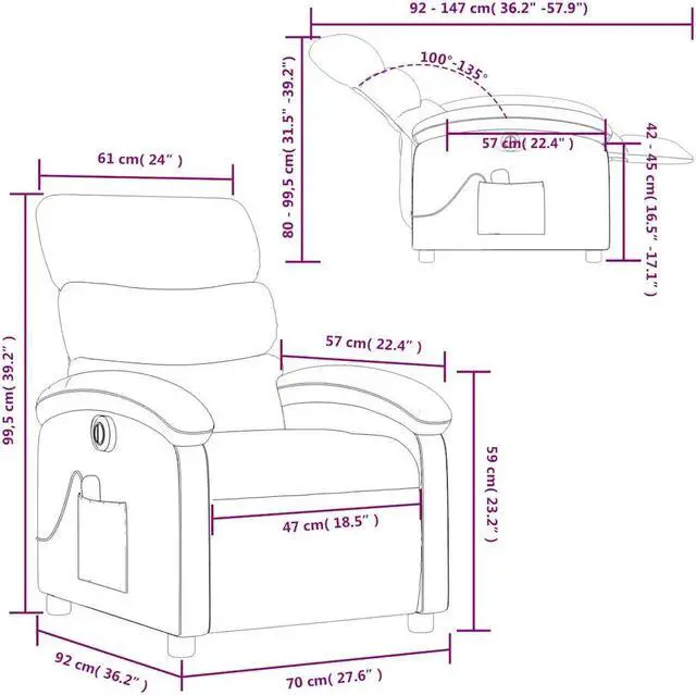 Alt view image 3 of 5 - vidaXL Electric Massage Recliner Chair Wingback Armchair Dark Gray Fabric