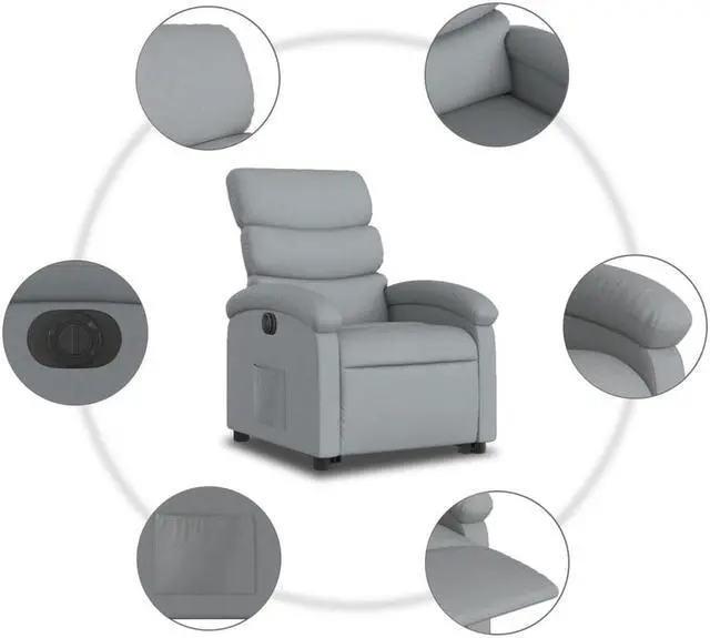 Alt view image 5 of 5 - vidaXL Electric Stand up Recliner Chair Power Lift Armchair Light Gray Fabric