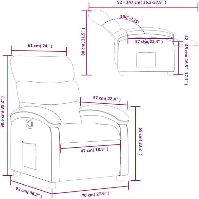 Alt view image 4 of 6 - vidaXL Recliner Chair Adjustable Reclining Chair for Elderly Cream Faux Leather