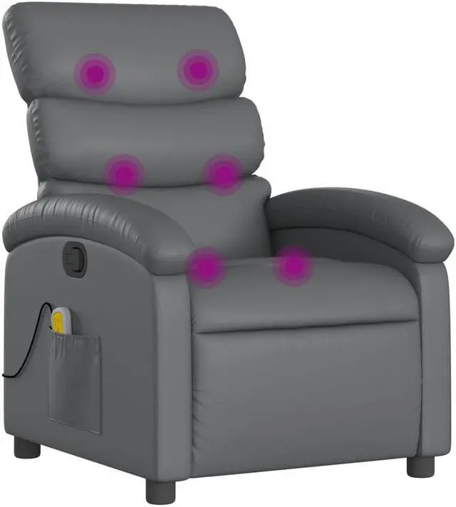 Alt view image 2 of 7 - vidaXL Massage Recliner Chair Adjustable Reclining Armchair Gray Faux Leather