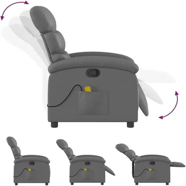 Alt view image 7 of 7 - vidaXL Massage Recliner Chair Adjustable Reclining Armchair Gray Faux Leather