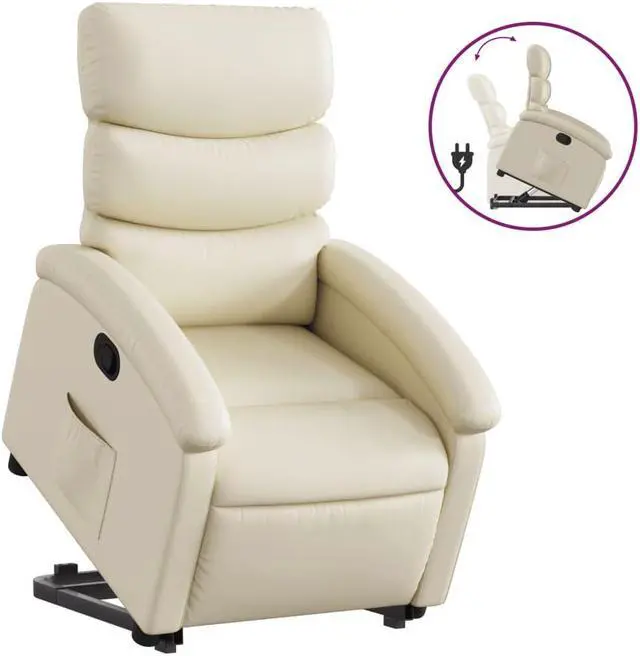 Alt view image 2 of 5 - vidaXL Stand up Recliner Chair Power Lift Reclining Armchair Cream Faux Leather