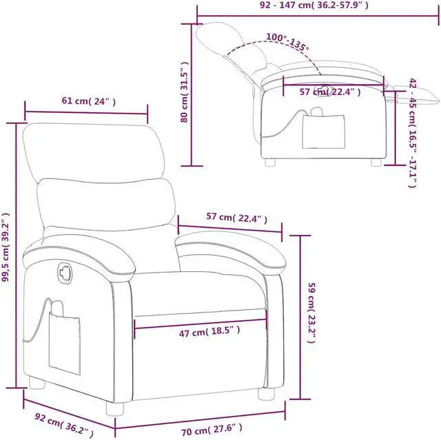 Alt view image 4 of 7 - vidaXL Massage Recliner Chair Adjustable Reclining Armchair Gray Faux Leather