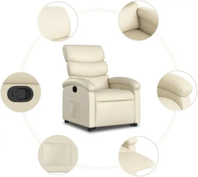Alt view image 5 of 5 - vidaXL Stand up Recliner Chair Power Lift Reclining Armchair Cream Faux Leather