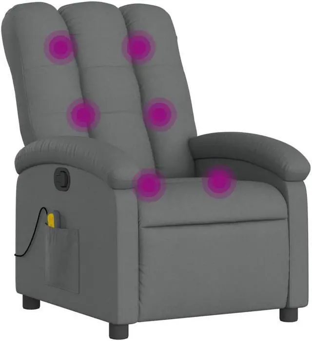 Alt view image 2 of 7 - vidaXL Massage Recliner Chair Adjustable Reclining Armchair Dark Gray Fabric