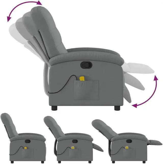 Alt view image 7 of 7 - vidaXL Massage Recliner Chair Adjustable Reclining Armchair Dark Gray Fabric