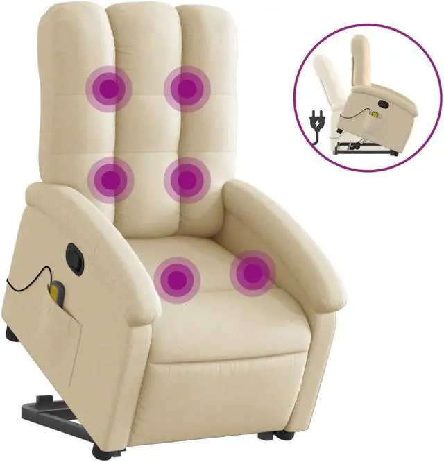 Alt view image 2 of 5 - vidaXL Stand up Massage Recliner Chair Power Lift Wingback Armchair Cream Fabric