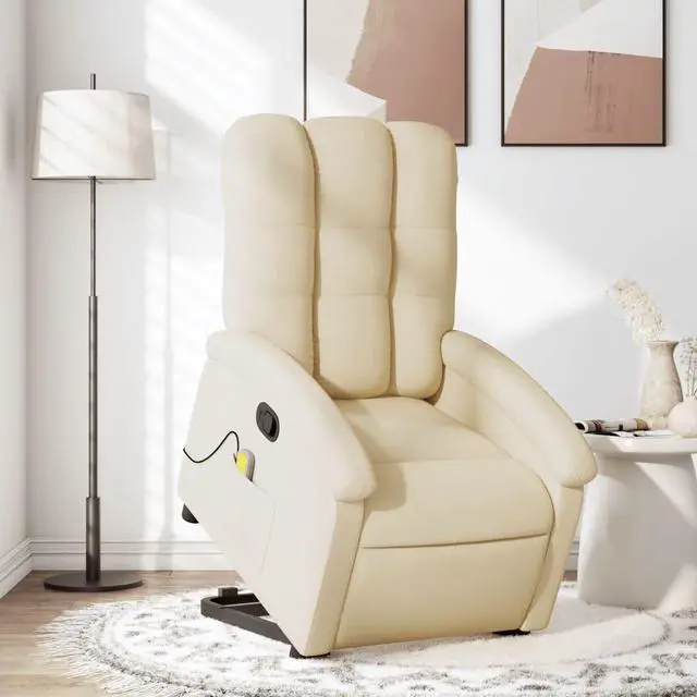 Main image of vidaXL Stand up Massage Recliner Chair Power Lift Wingback Armchair Cream Fabric