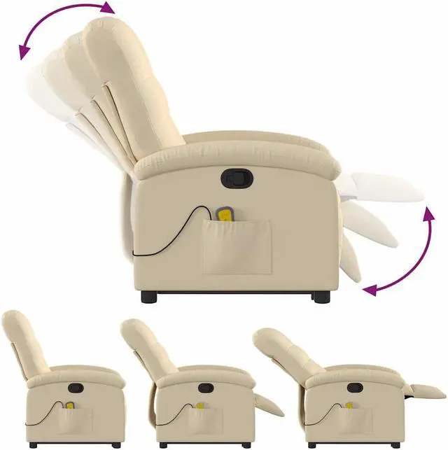 Alt view image 4 of 5 - vidaXL Stand up Massage Recliner Chair Power Lift Wingback Armchair Cream Fabric