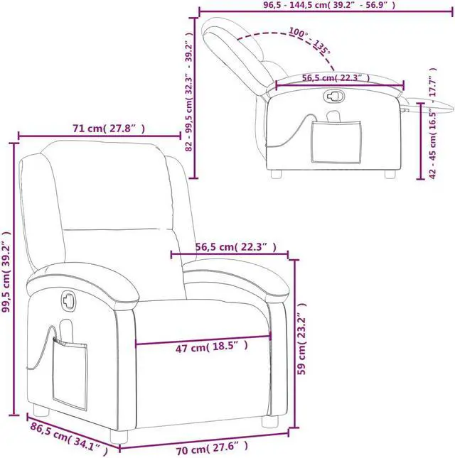 Alt view image 3 of 5 - vidaXL Massage Recliner Chair Reclining Armchair for Elderly Black Faux Leather