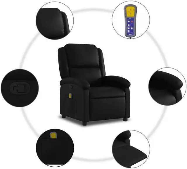 Alt view image 4 of 5 - vidaXL Massage Recliner Chair Reclining Armchair for Elderly Black Faux Leather