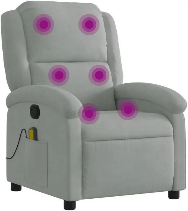 Alt view image 2 of 5 - vidaXL Massage Recliner Chair Reclining Armchair for Elderly Light Gray Velvet