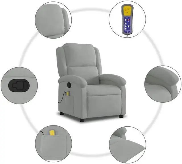 Alt view image 4 of 5 - vidaXL Massage Recliner Chair Reclining Armchair for Elderly Light Gray Velvet