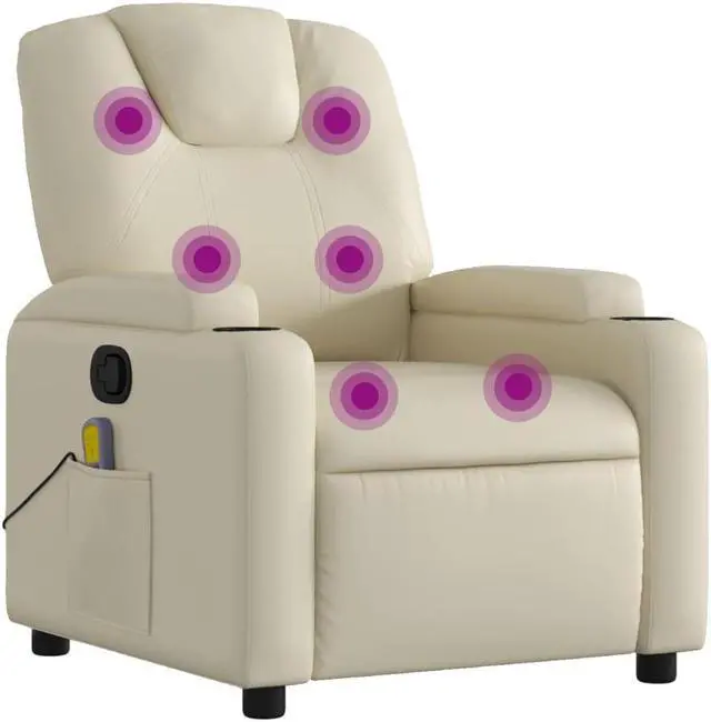 Alt view image 2 of 5 - vidaXL Massage Recliner Chair Reclining Armchair for Elderly Cream Faux Leather