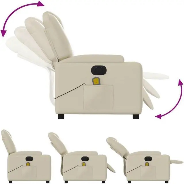 Alt view image 4 of 5 - vidaXL Electric Massage Recliner Chair Adjustable Armchair Cream Faux Leather