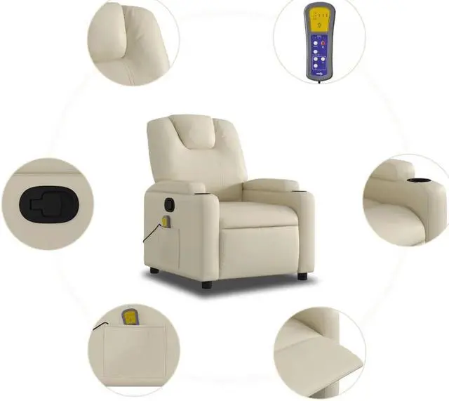 Alt view image 4 of 5 - vidaXL Massage Recliner Chair Reclining Armchair for Elderly Cream Faux Leather