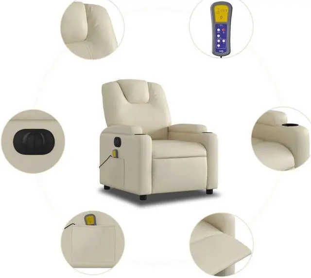 Alt view image 5 of 5 - vidaXL Electric Massage Recliner Chair Adjustable Armchair Cream Faux Leather