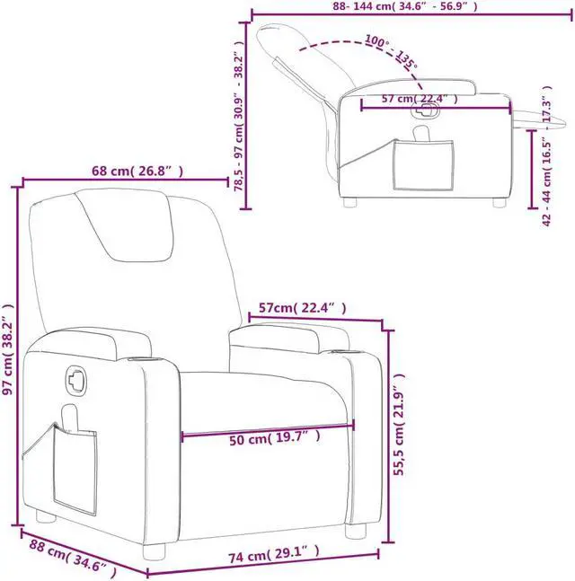 Alt view image 3 of 5 - vidaXL Massage Recliner Chair Reclining Armchair for Elderly Cream Faux Leather