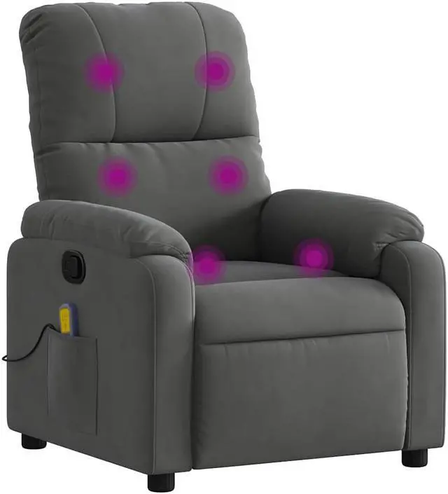 Alt view image 2 of 5 - vidaXL Massage Recliner Chair Reclining Armchair Dark Gray Microfiber Fabric