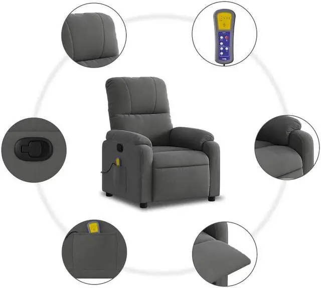Alt view image 4 of 5 - vidaXL Massage Recliner Chair Reclining Armchair Dark Gray Microfiber Fabric