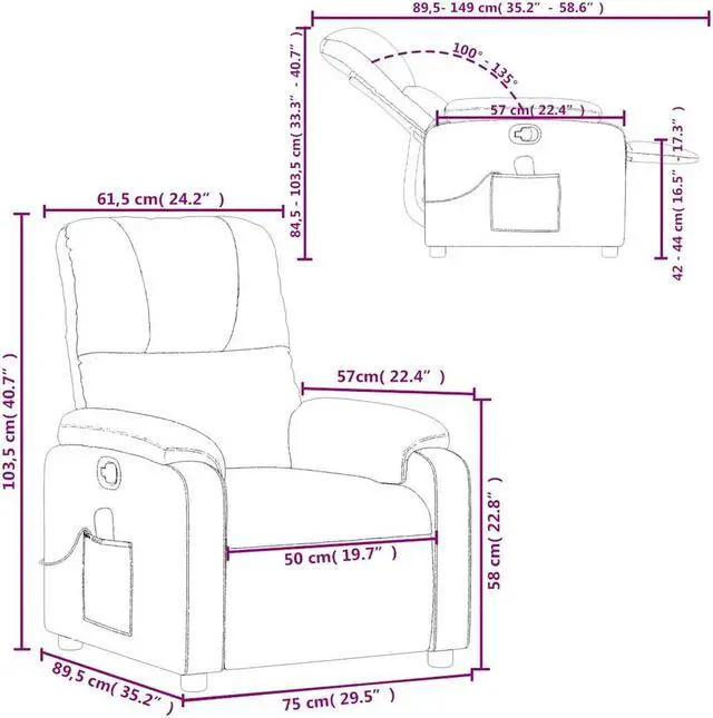 Alt view image 3 of 5 - vidaXL Massage Recliner Chair Reclining Armchair Dark Gray Microfiber Fabric