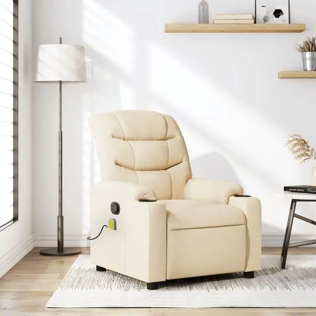 Main image of vidaXL Massage Recliner Chair Adjustable Armchair Home Theater Cream Fabric