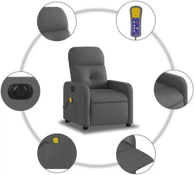 Alt view image 5 of 5 - vidaXL Electric Massage Recliner Chair Reclining Armchair Dark Gray Fabric