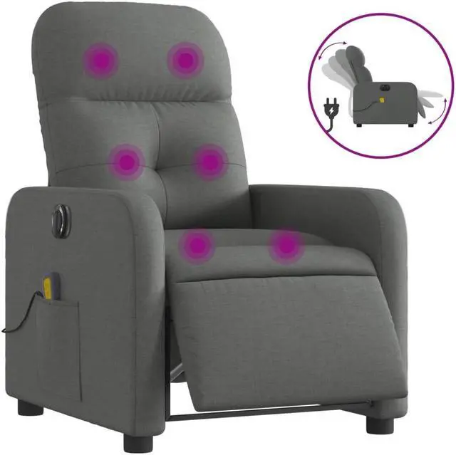 Alt view image 2 of 5 - vidaXL Electric Massage Recliner Chair Reclining Armchair Dark Gray Fabric