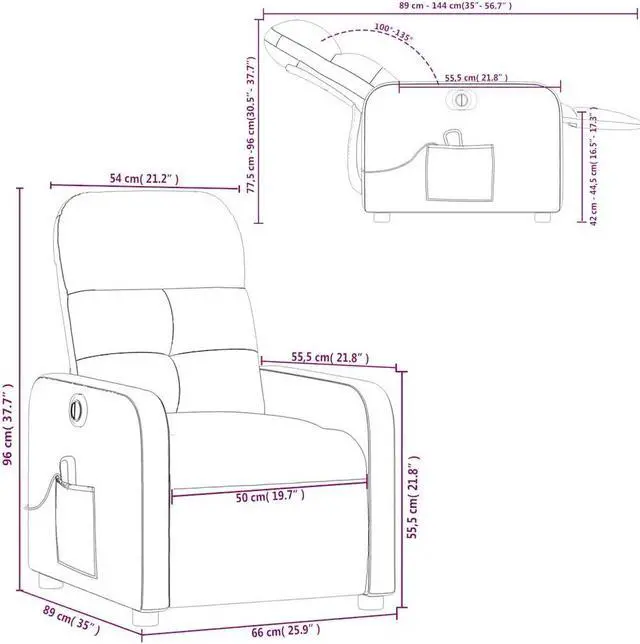 Alt view image 3 of 5 - vidaXL Electric Massage Recliner Chair Reclining Armchair Dark Gray Fabric