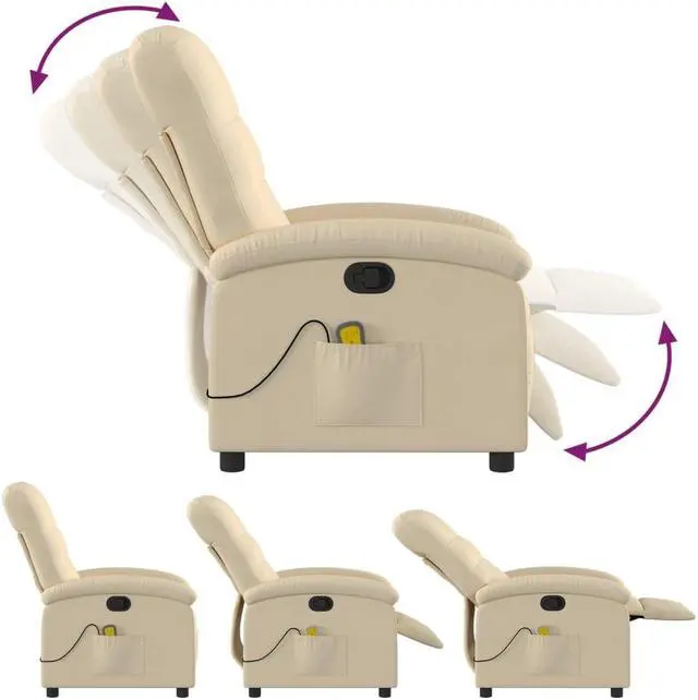 Alt view image 3 of 5 - vidaXL Massage Recliner Chair Adjustable Home Theater Cinema Cream Fabric