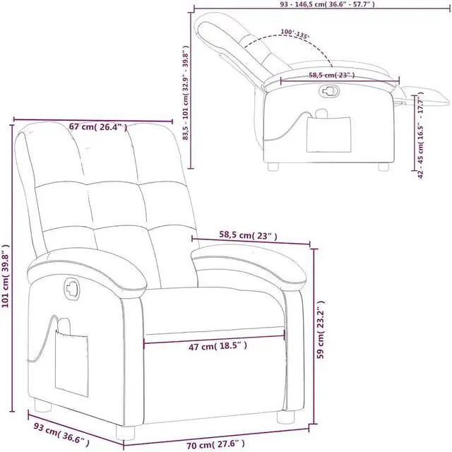 Alt view image 4 of 5 - vidaXL Massage Recliner Chair Adjustable Home Theater Cinema Cream Fabric