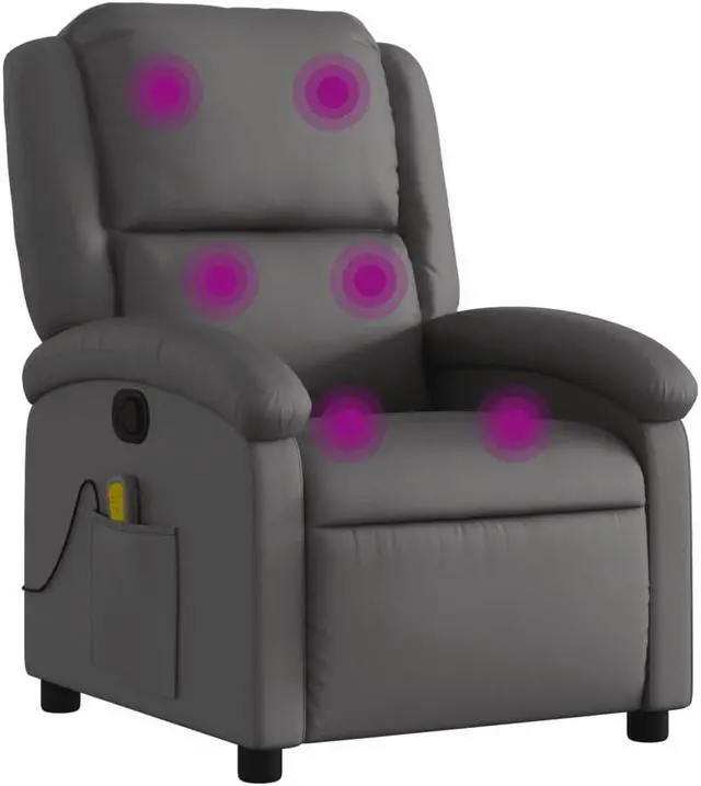 Alt view image 2 of 5 - vidaXL Massage Recliner Chair Adjustable Reclining Armchair Gray Real Leather