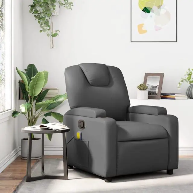 Main image of vidaXL Massage Recliner Chair Adjustable Reclining Armchair Gray Faux Leather