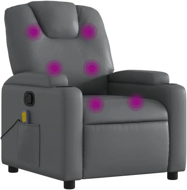 Alt view image 2 of 5 - vidaXL Massage Recliner Chair Adjustable Reclining Armchair Gray Faux Leather
