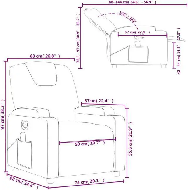Alt view image 3 of 5 - vidaXL Massage Recliner Chair Adjustable Reclining Armchair Gray Faux Leather