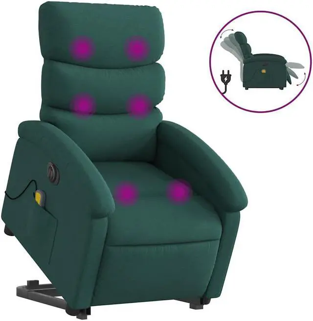 Alt view image 2 of 5 - vidaXL Electric Stand up Massage Recliner Chair Armchair Dark Green Fabric