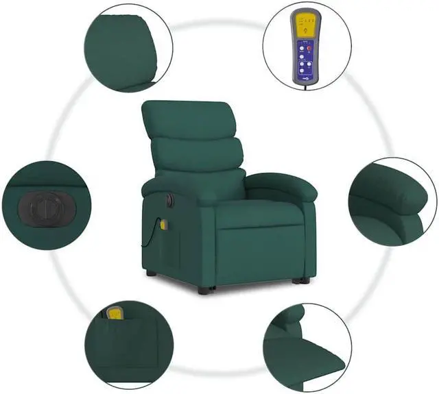 Alt view image 5 of 5 - vidaXL Electric Stand up Massage Recliner Chair Armchair Dark Green Fabric