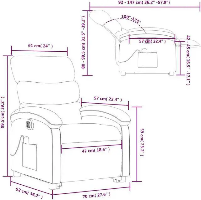 Alt view image 3 of 5 - vidaXL Electric Stand up Massage Recliner Chair Armchair Dark Green Fabric