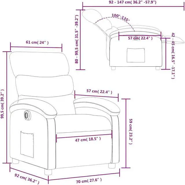 Alt view image 3 of 5 - vidaXL Electric Recliner Chair Wingback Armchair for Elderly Black Faux Leather