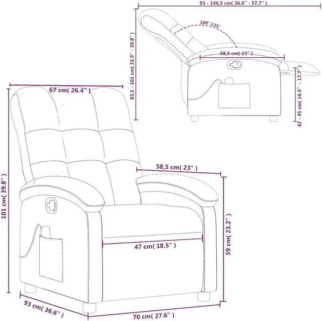 Alt view image 4 of 5 - vidaXL Massage Recliner Chair Adjustable Home Theater Cinema Black Fabric