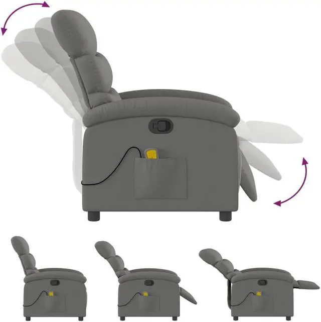 Alt view image 7 of 7 - vidaXL Massage Recliner Chair Adjustable Reclining Armchair Dark Gray Fabric