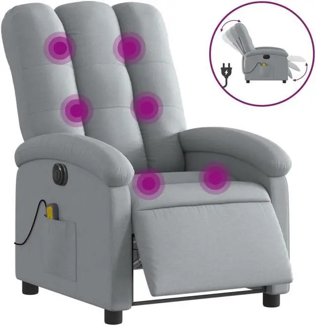Alt view image 2 of 5 - vidaXL Electric Massage Recliner Chair Reclining Armchair Light Gray Fabric