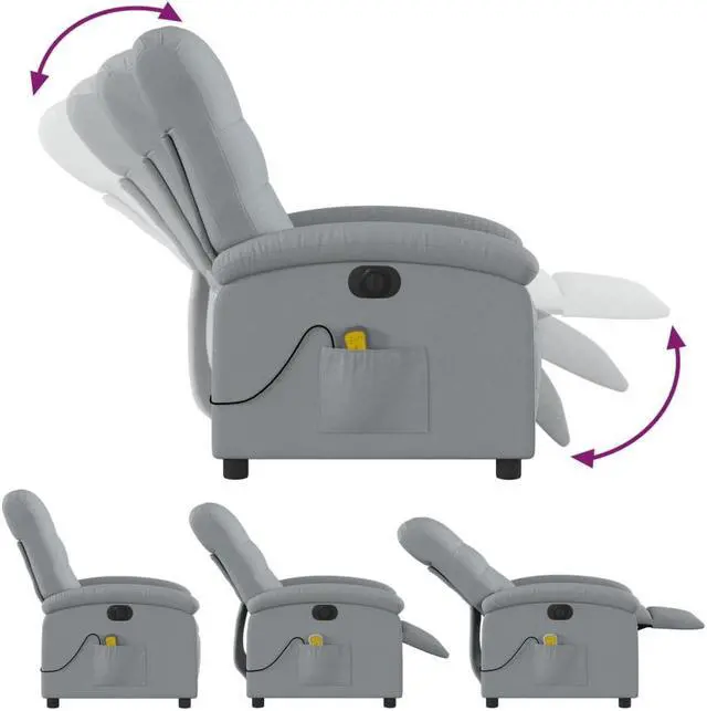 Alt view image 4 of 5 - vidaXL Electric Massage Recliner Chair Reclining Armchair Light Gray Fabric